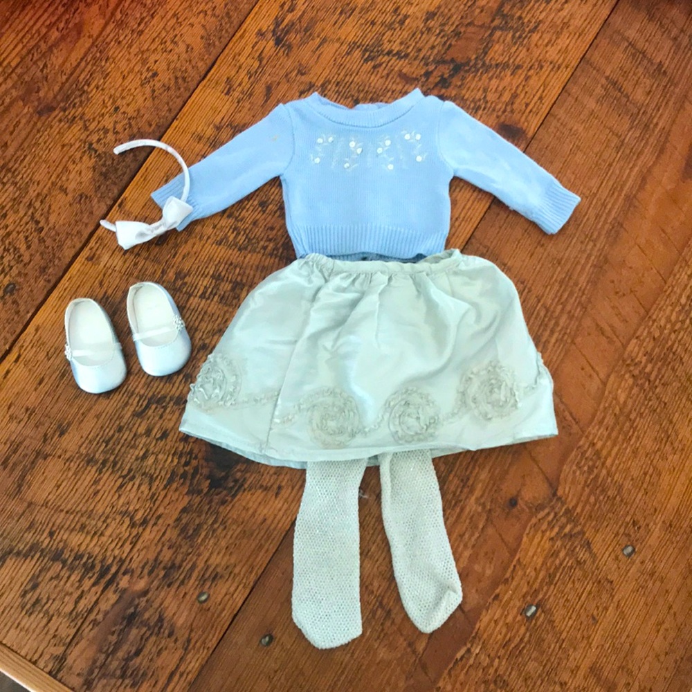 American Girl Doll Blue Sweater, skirt, and tights